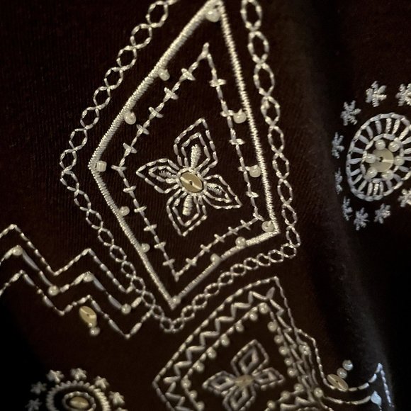 Alfred Dunner Shirt Womens Large Brown Sequin Embellished Crewneck Top Short Sle - Picture 3 of 9